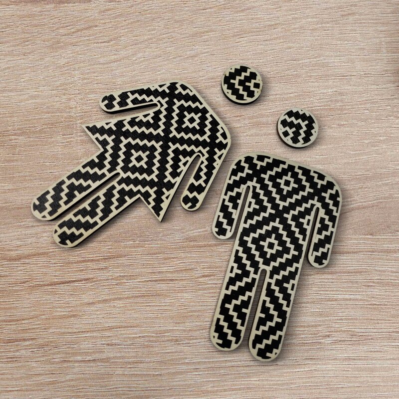 2PCS Wooden Toilet Signs Stickers Unisex Self Adhesive Warning Sign Men &amp; Women Logo Bathroom Toilet Door Decoration Stickers