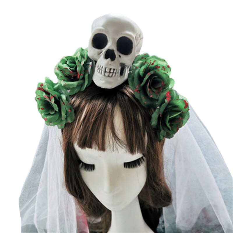 Kit Accessoires Jour Des Morts Halloween - Serre-tête Fleur + 2 Tatouages Visage + Gants Longs Noir