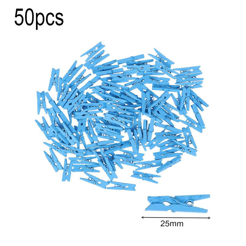 Clip de madera Natural de tamaño pequeño para decoración del hogar, 50 piezas, hoja de cama, foto, papelería DIY, de boda, navidad: Azul marino