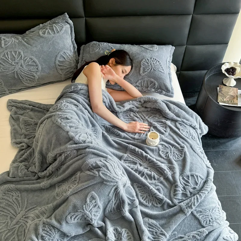 Flannel Taft Office Nap Blanket Butterfly style Dish Coral Fleece Blanket Solid color multifunctional leisure blanket: 70x100cm / Pink
