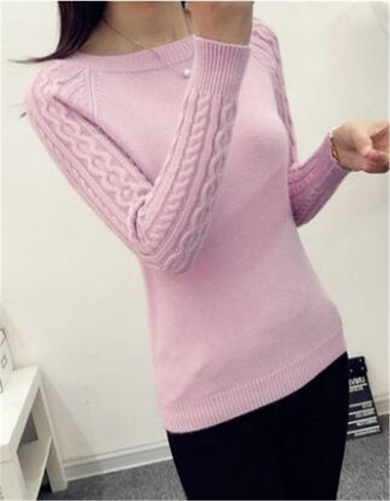 Women Sweaters And Pullovers Autumn Winter Long Sleeve Knitted Sweater Female Black/Pink Jumper Casual Solid Pull Femme