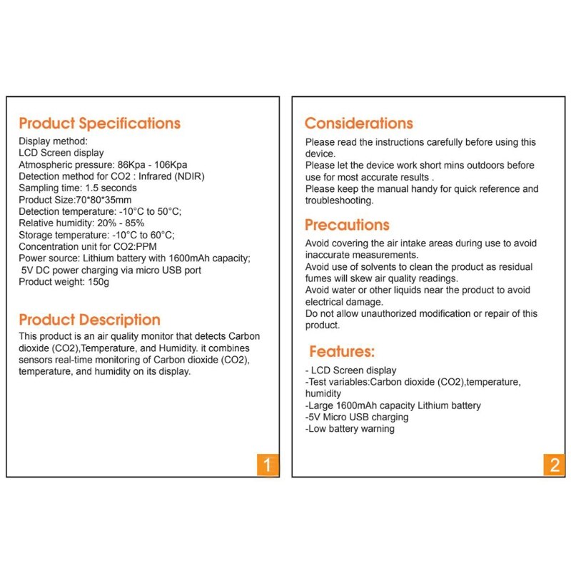 CO2 Detector Carbon Dioxide Air Tester for CO2 Real-Time Data with Alarm Set for Greenhouse Room Hospitals Office Cars
