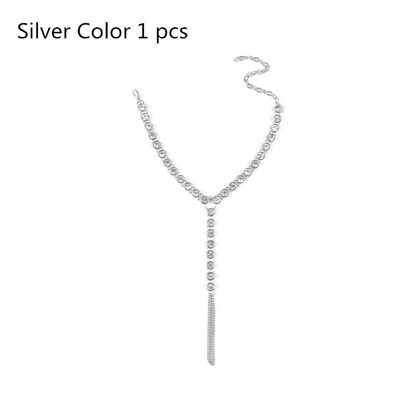 1 PC Bohemian Vintage Anklet Simple Rhinestone for Women Tassel Gem Foot Jewelry Barefoot Sandal Multilayer Anklet Beach Wedding: Silver