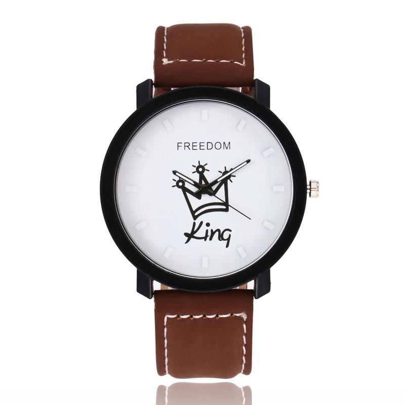 Relogio Koppels Horloge Koning & Koningin Lederen Quartz Horloge Heren Dames Mode Sport Klok mannen Horloges vrouwen horloges: King Brown White