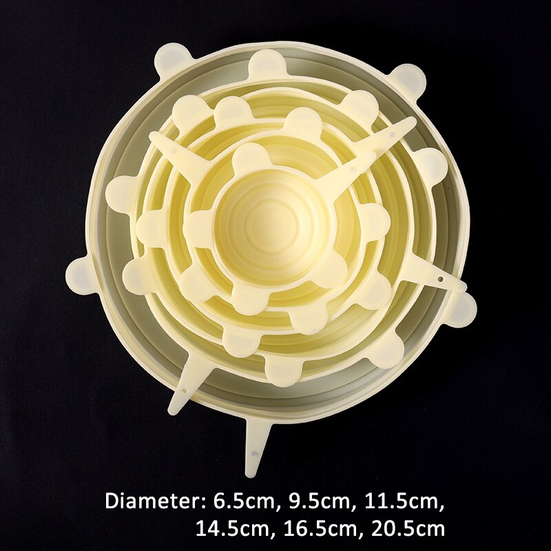 6pcs/set Pot Cover Silicone Stretch Lids Durable Reusable Food Save Cover Heat Resisting Fits All Sizes and Shapes Containers