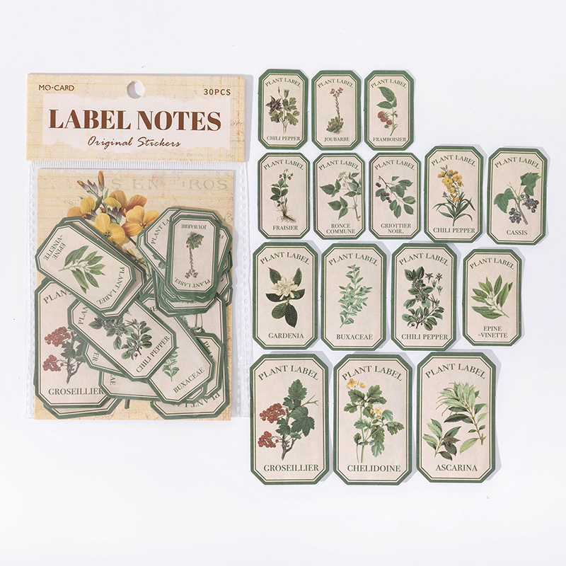 30 Pcs Writable material Stickers Plants Flowers Decorative Decals For Scrapbooking Stick Labels junk journal supplies: Brown