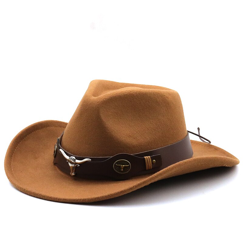 Women Men Hollow Western Cowboy Hat With Tauren Belt Winter Autumn Jazz Outback Jazz Toca Sombrero Cap Size 56-58CM: Khaki