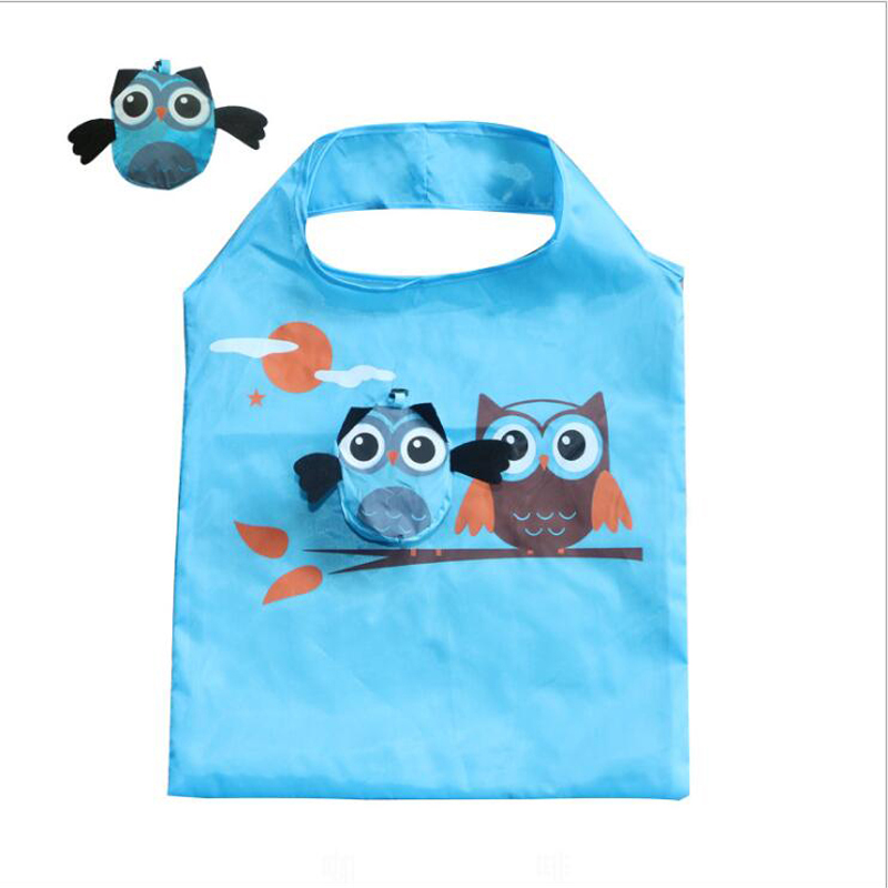 Cute Animal Owl Shape Folding Shopping Bag Eco Friendly Ladies Foldable Reusable Tote Bag Portable Travel Shoulder Bag: Blue