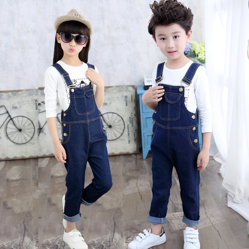 Salopette en jean pour enfants et adolescents, printemps, combinaison à poches, pantalons pour garçons et filles de 5, 7, 9, 11 et 13 ans