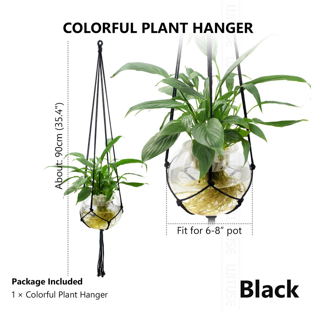 Rural cotton knitted plant hanger hanging planter basket colorful rope 4 legs Plant Hanger 6 Colors: Black