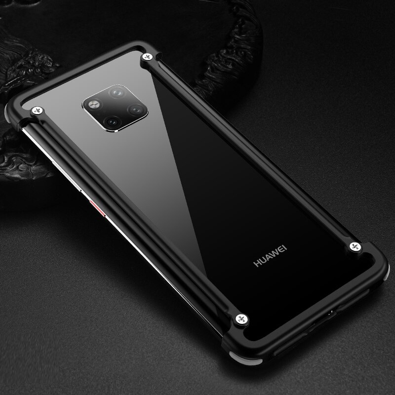 Padcover airbag metal quadro forma à prova de choque caso do telefone para huawei companheiro 20 rs 20x 20 pro luxo telefone pára-choques com filme traseiro presente: for Mate20Pro and RS / Black