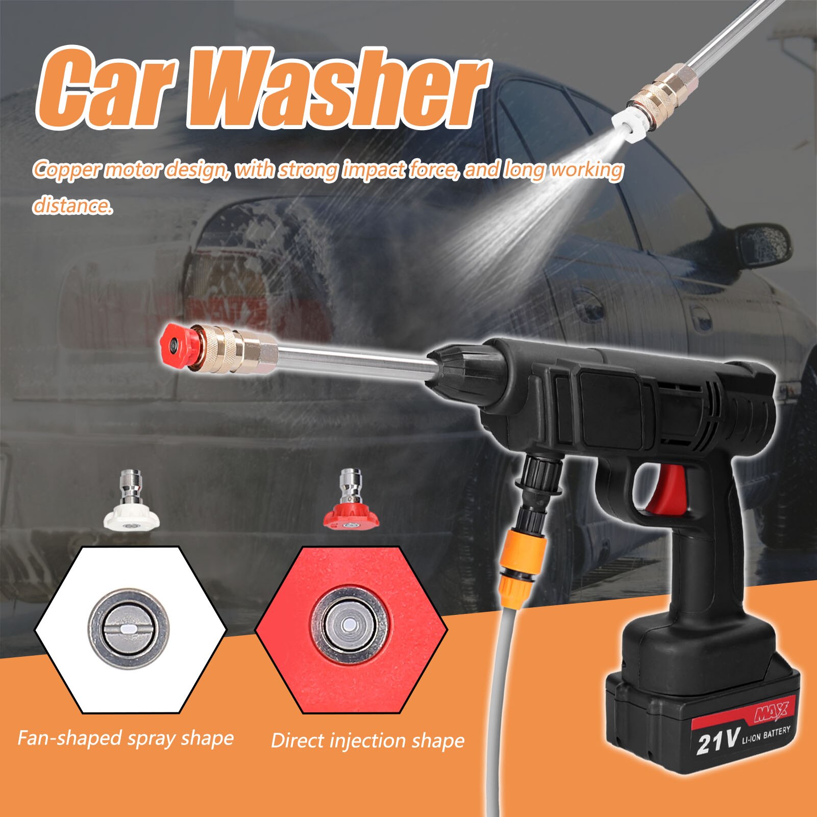 Household Cordless High Pressure cleaner Car Wash Tool Portable Vehicle Cleaning Machine Automobile Washer with Foam Bottle
