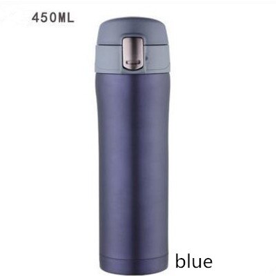 Termo Taza Termo taza al vacío taza 304 de acero inoxidable con aislamiento taza 450ML botella térmica termo vacío frasco botella de agua: Azul