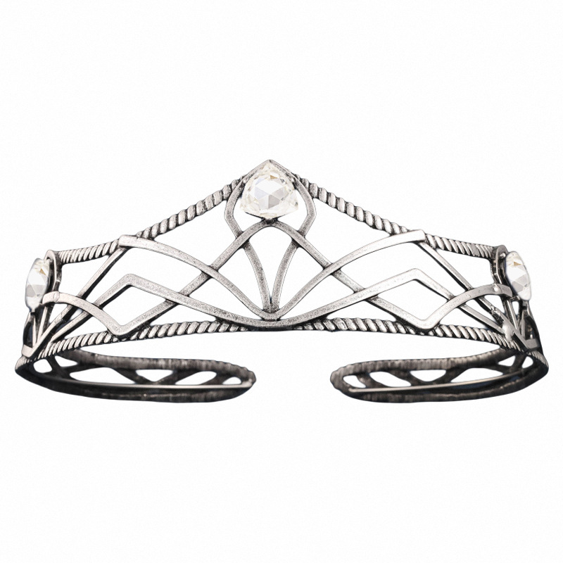 Film Elfen Koning Ronde Kroon Tiara Vintage Barok Kristal Tiara Bekroont Prinses Koningin Diadeem Hoofdband Bruiloft Haar Accessoires: Antique Bronze Plated