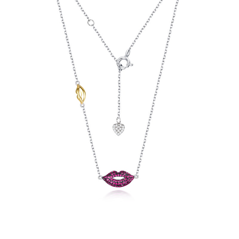 S925 Sterling Zilveren Mode Lip Rode Ketting