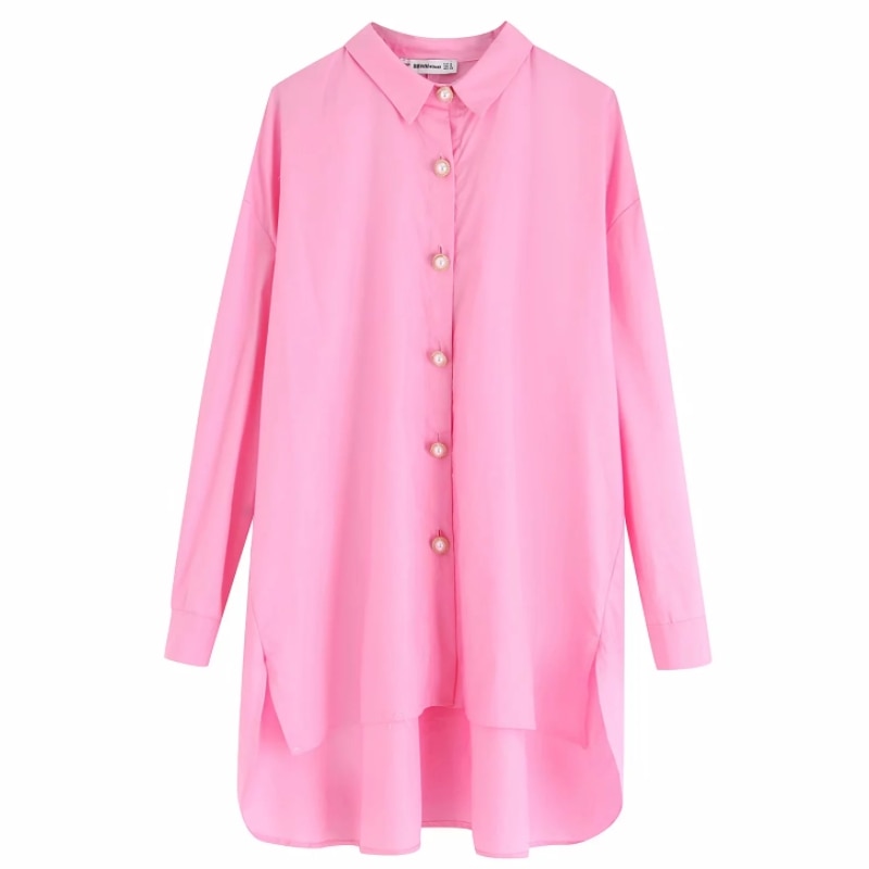 Mulheres cor sólida pérola botões blusa casual camisas femininas manga longa solta blusas elegantes branco feminino topos ls4232