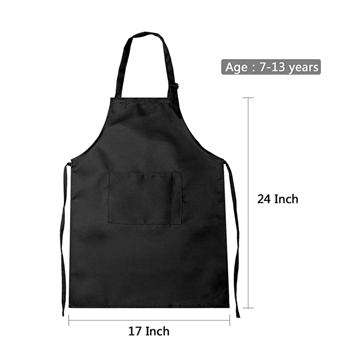 Tablier à poche frontale pour enfants de 3 à 13 ans, artisanal, sans manches, pour garçons et filles, peinture, cuisine: Black / 7-13 years