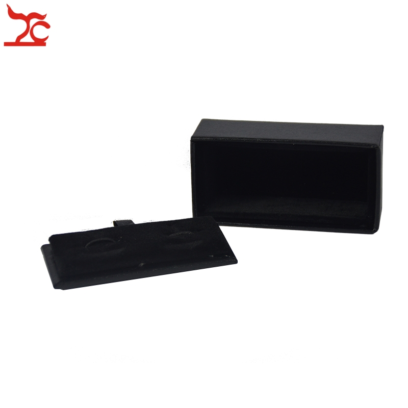 Manschettknappar paket kista svart läder manschettknappar smycken förvaring organisatör box fodral hållare 8 x 4 x 3cm