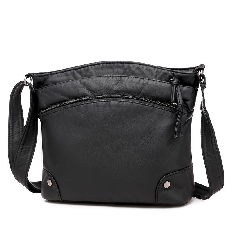 Zachte Lederen Handtassen Vrouwen Schoudertassen Retro Kleine Zakken Gewassen Leer Casual Mode Messenger Bag Trendy Vrouwen: Normal black