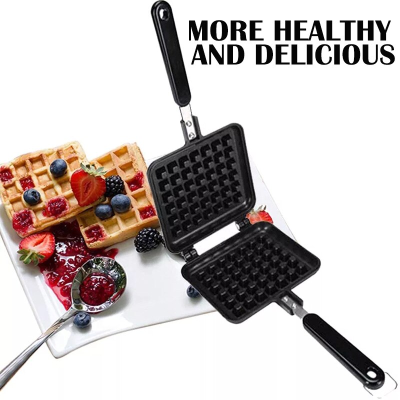 Wafel Pan Iron Anti-aanbak Wafelijzer Pan Gasfornuis Top Wafel Koekenpan Pannenkoek Voor Sandwich Broodrooster Ontbijt Koekenpan