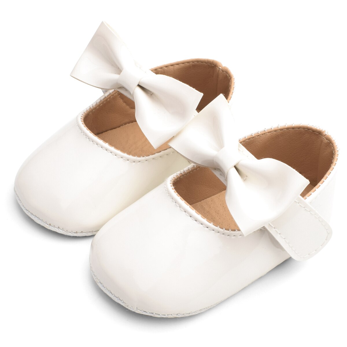 baby Girls Solid Bow PU White Pink Shoes Flower Ch... – Grandado