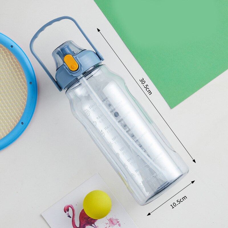 2L Waterbottle Water Fles Sport Fles Voor Camping Wandelen Toerisme Water Drinken Fles Met Tijd Marker: Sky Blue