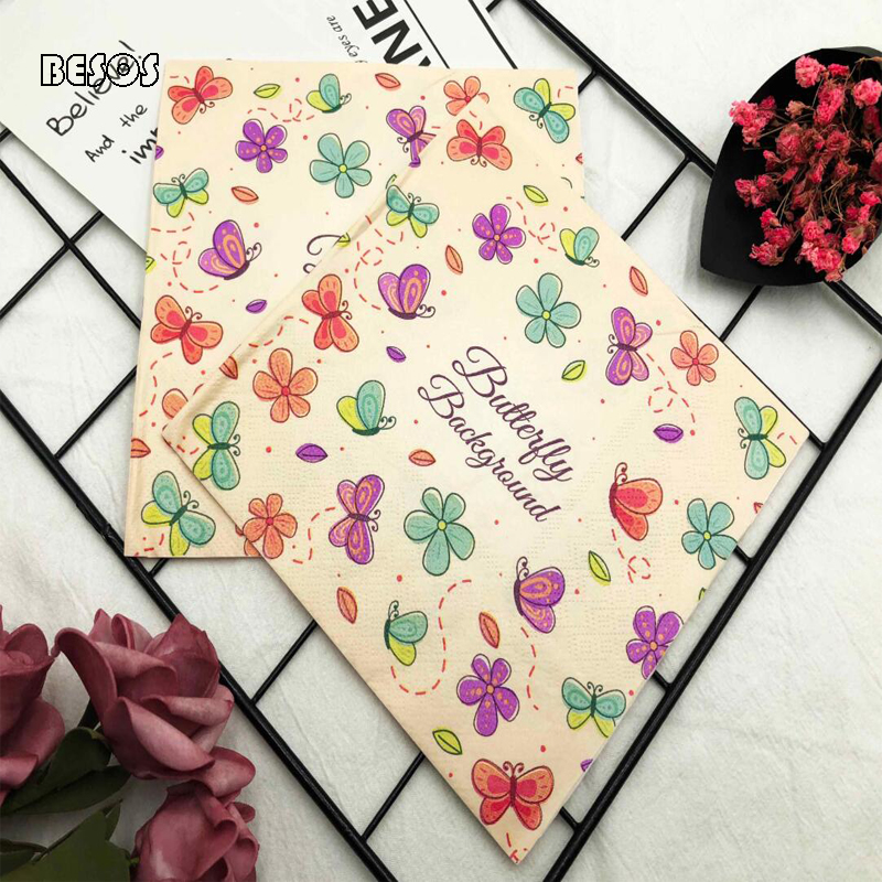 Cute Butterfly Printing Paper Towel Party Table Decoration Environmental Protection Wood Pulp Soft Disposable Paper