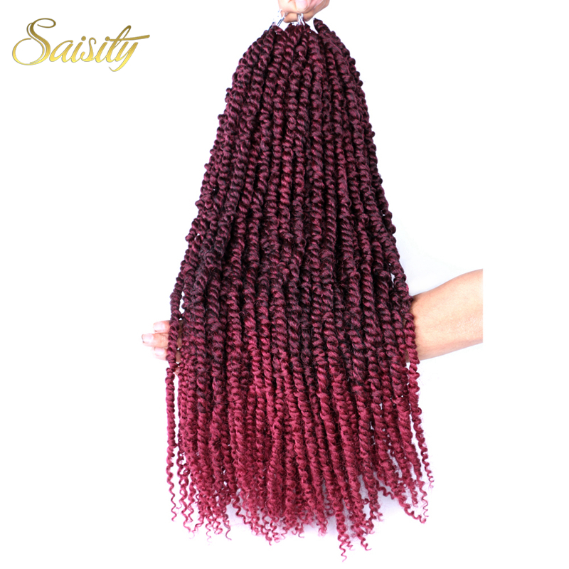 Saisity passion twist haak synthetisch haar voorgelust haakwerk voorgedraaid haar ombre extensions vlechthaar: T1b/ bordeauxrood / 5 stuks/partij