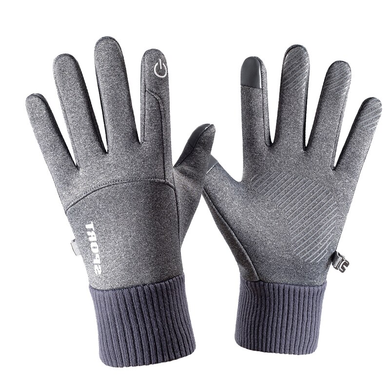 Vinter udendørs sports kører handske varm berøringsskærm gym fitness fuld finger handsker til mænd kvinder strikkede magiske handsker: Lysegrå