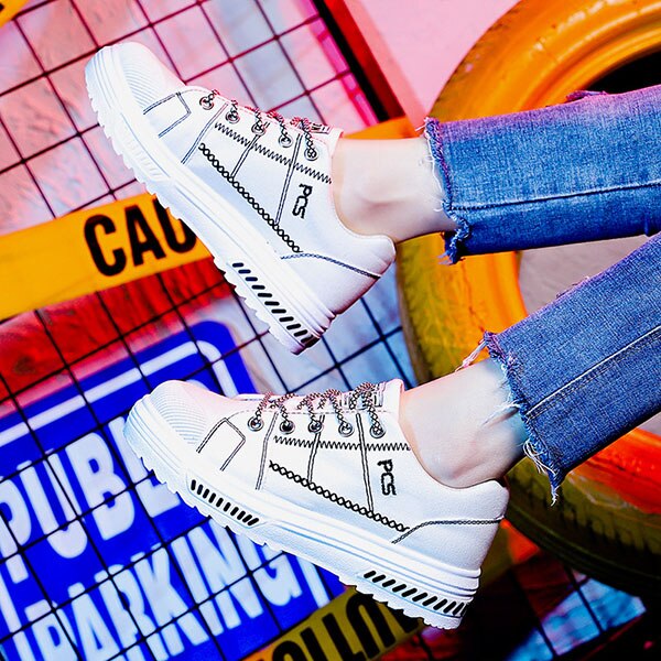 Strips Embroidered Black Flats Spring Autumn Comfort Mocasines De Mujer Streetwear Zapatos Plataforma Mujer: White / 36