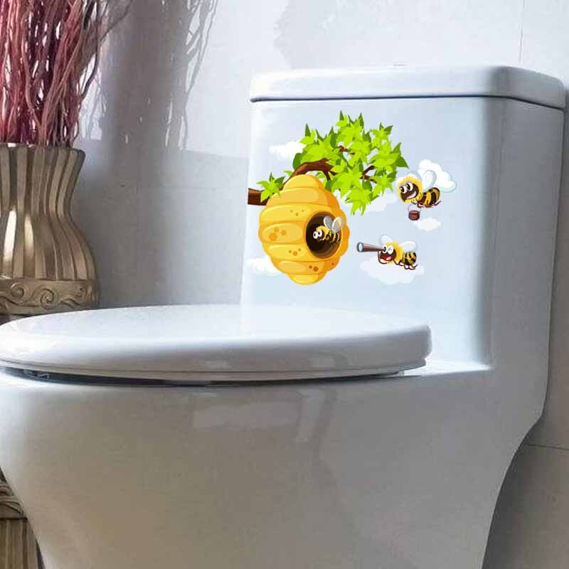 YOJA 22.9X19.5CM A Swarm Of Bees And Honeycombs Cartoon Toilet Seat Decal Wall Sticker Home Decor T5-0945