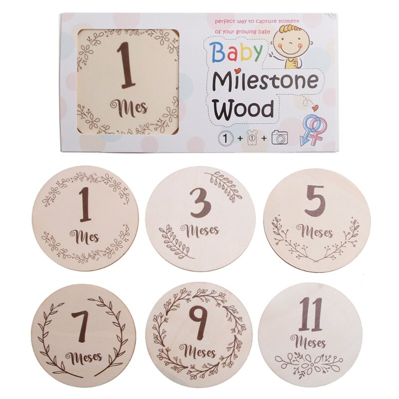 6 Stks/set Handgemaakte Baby Milestone Kaarten Pasgeboren Maandelijkse Opname Kaarten Spaans Taal Letters Bloemenprint Photocards Zuigelingen