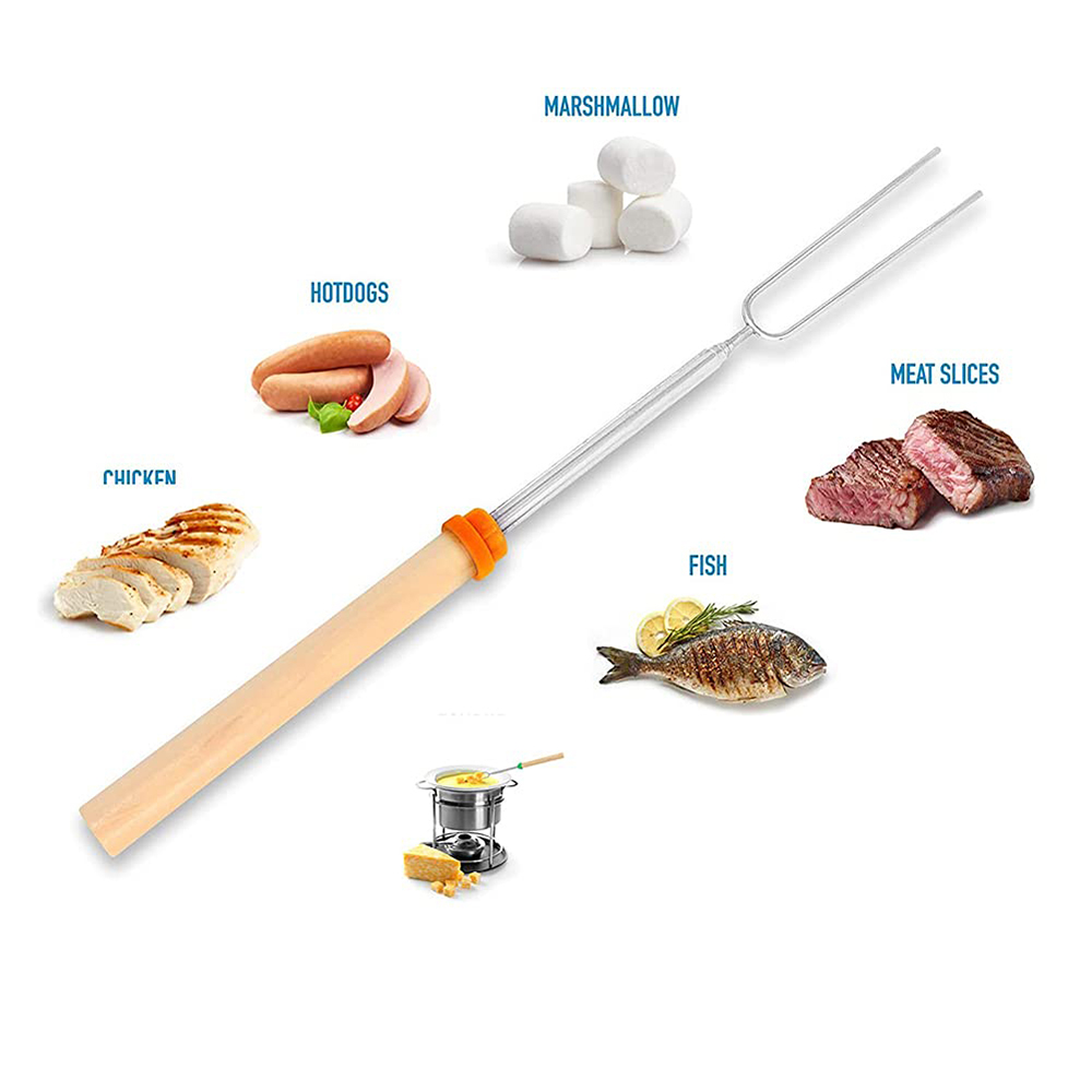 Marshmallow Roast with Wooden Handle Retractable Fork Set 32 ​​Inch Retractable Marshmallow Skewer Campfire Grill Tool