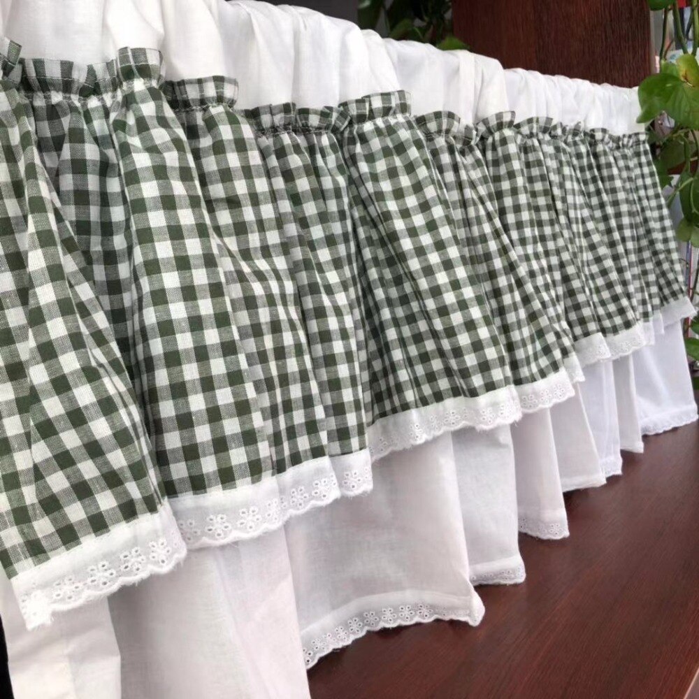 Tenda da cucina in stile inglese scozzese verde a castello con bordo in pizzo decorativo tenda corta da caffè tenda da cucina 40cm * 150cm