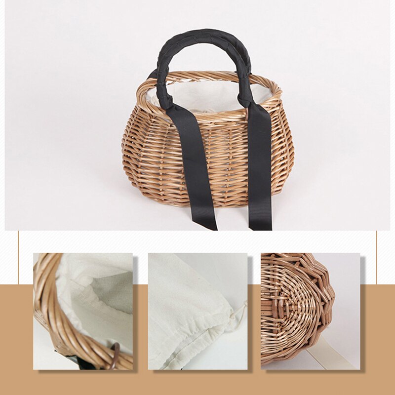 Summer Personality Woven Oval Wicker Handbag Basket Purse Retro Summer Women Straw Tote Bags PO66