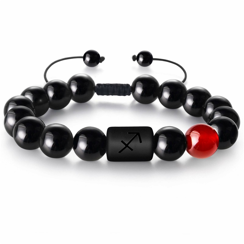 8mm naturlige svarte onykssteiner stjernetegn armbånd horoskop armbånd for kvinner menn vennskapssmykker: Brunaktig gul