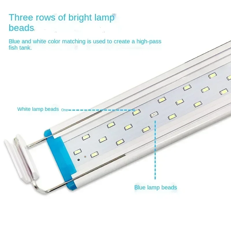 Luz LED para acuario, pecera súper delgada, iluminación de cultivo de plantas acuáticas, lámpara de Clip brillante impermeable, LED azul de 18-75cm para plantas de 220v