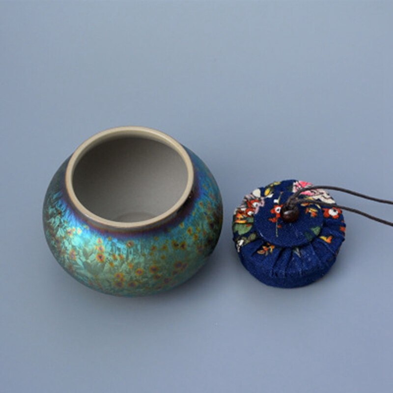 Horno de cerámica glaseado siete colores Jian Zhan hecho a mano exquisitos contenedores para té jarra de almacenamiento para té Decoración