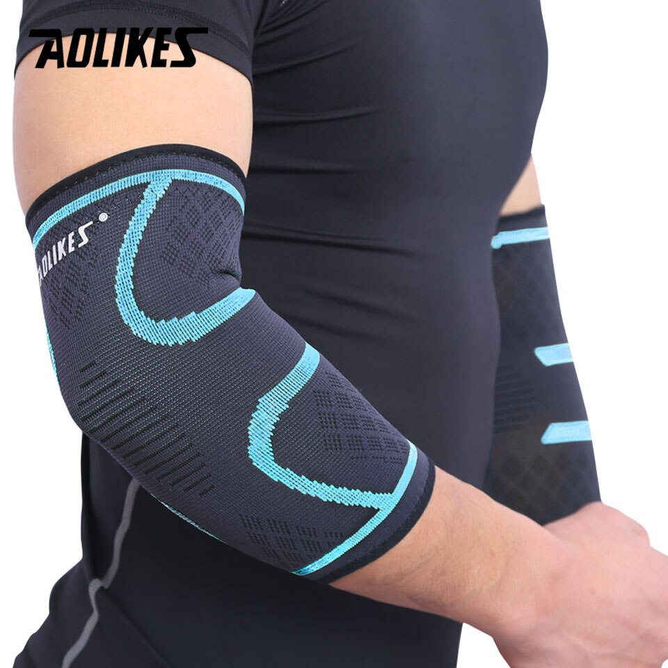 Aolikes 1 stuks elleboogondersteuning elastische gym sport elleboogbeschermende pad absorbeert zweet sport basketbal arm mouw elleboogbrace: Blauw / Xl