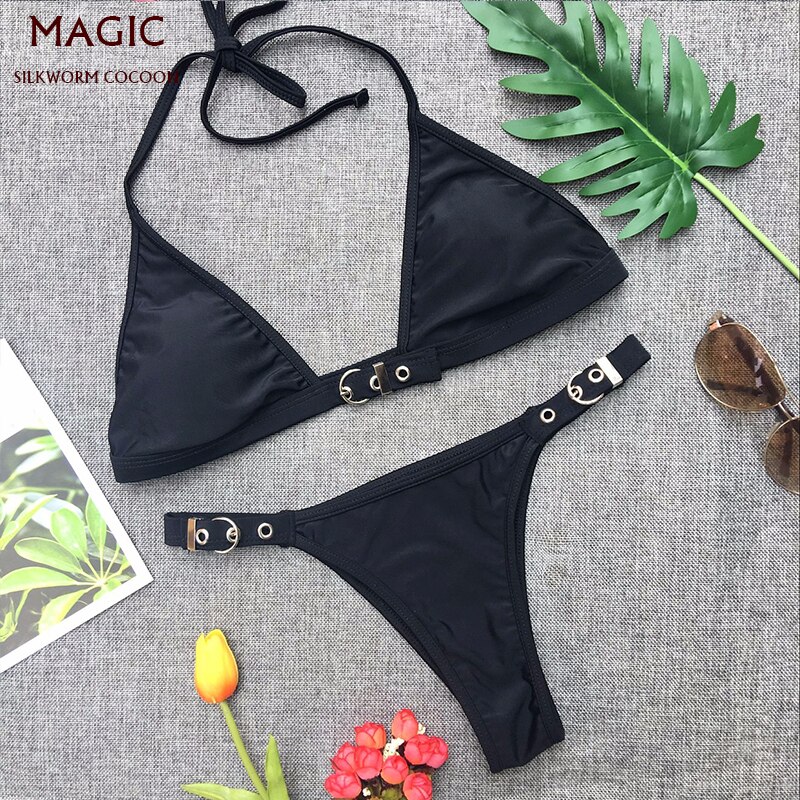 4 colors women bikini set beach chest adjustment buckle swimwear female swimsuit Low waist swimming suit blue bathing suit