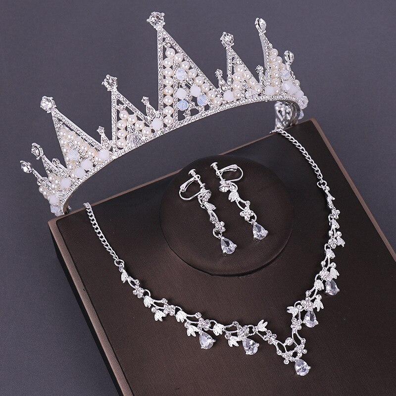 Crystal Bridal Sieraden Sets Parels Bruiloft Kronen En Tiara Vrouwen Oorbel En Ketting Set Vrouwen Accessoires T127