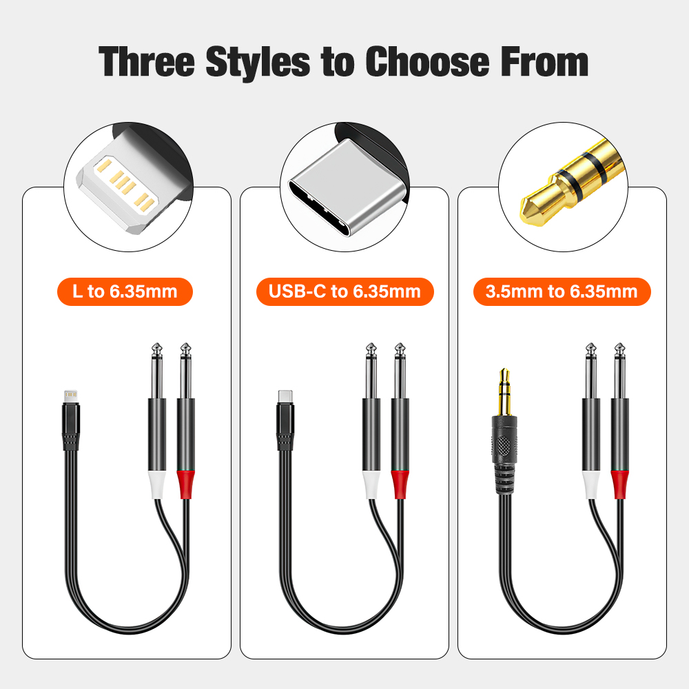 For iPhone USB Type C 3.5mm to Dual 6.35mm Adapter Audio Cable for Mixer Amplifier Speaker 6.5mm Jack Male Splitter Audio Cable