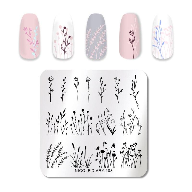Nicole Dagboek Nail Stempelen Plaat Vierkante Zomer Planten Ijs Patroon Rvs Nail Art Stencil Gereedschap Voor Nail: 46776