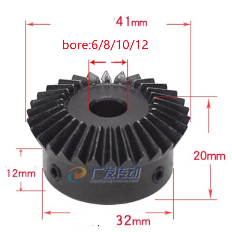 1 pari 1:2 kartiohammaspyörä 1 moduuli 20 hammasta  :40 hammasvoimansiirto  / 90 astetta poraus 6mm 8mm 10mm