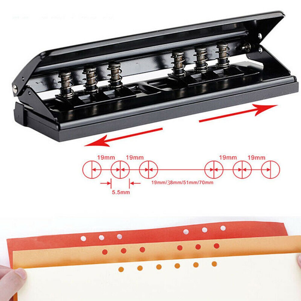6 Hole Office DIY Adjustable Metal Tool Home Portable Handheld School Ring Binder Planner Stationery Paper Puncher