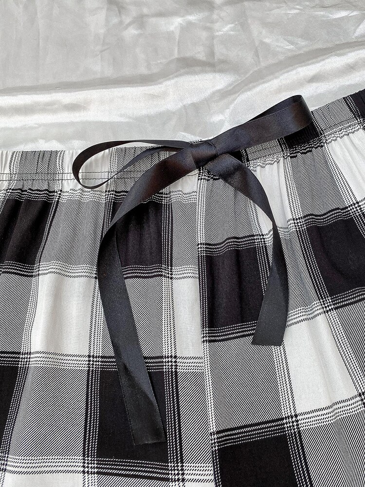 Fitshinling-pantalones cortos a cuadros para mujer, ropa de dormir suave e informal, con cordón, para el hogar, verano, 2022