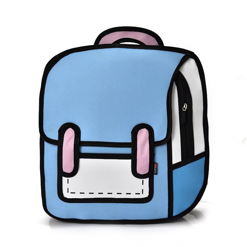2020 nova moda unissex mochila 2d desenho de volta packs mulheres dos desenhos animados saco de quadrinhos 3d mochila faculdade sacos de viagem para meninas: light blue