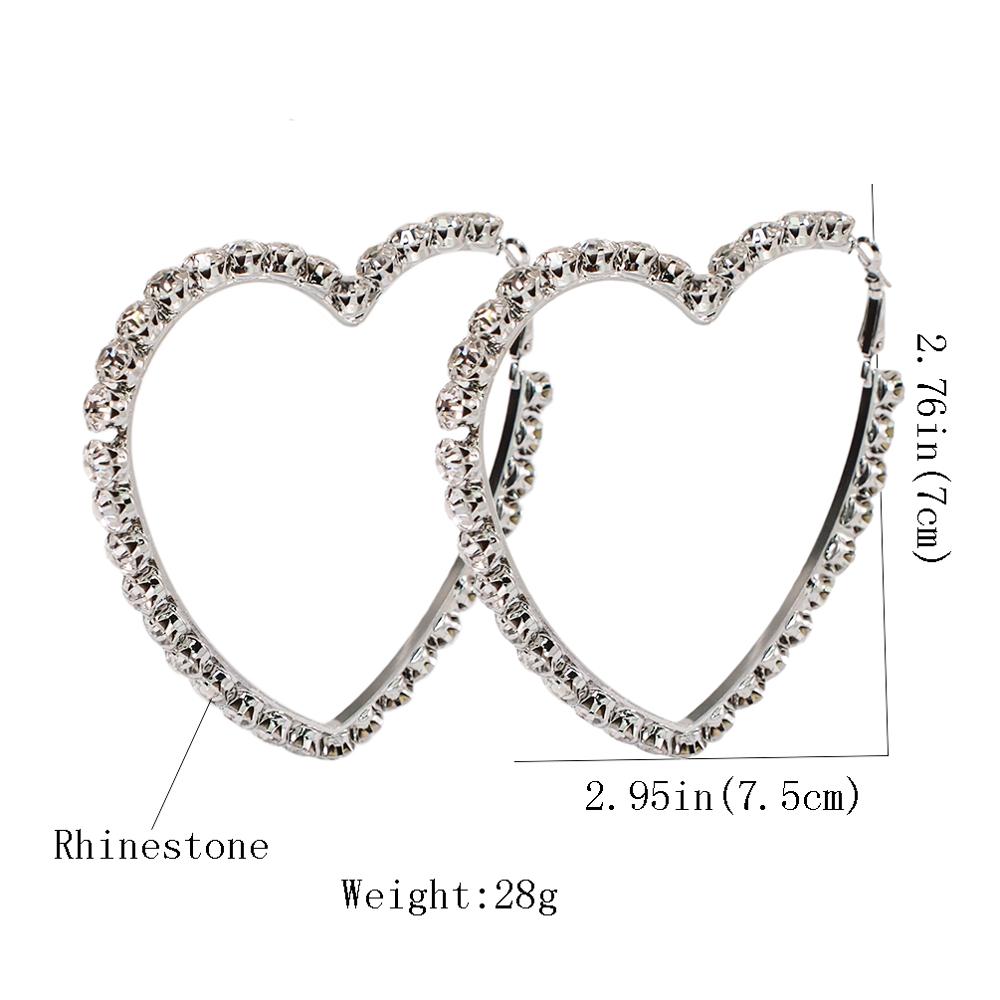 Braut Hochzeit Hoop Ohrringe Für Frauen Strass Herz Form Großen Ohrring Prom Schmuck Gold Farbe UKMOC