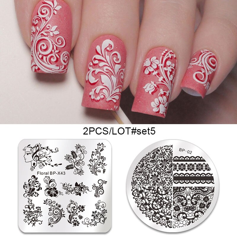 GEBOREN ZIEMLICH 2Stck Nagel Stanzen Platten einstellen SchöNe Blume Geometrische Nette Ebene idee Nagel Kunst Stempel Bild Platte DIY werkzeuge: 2Stck-einstellen5