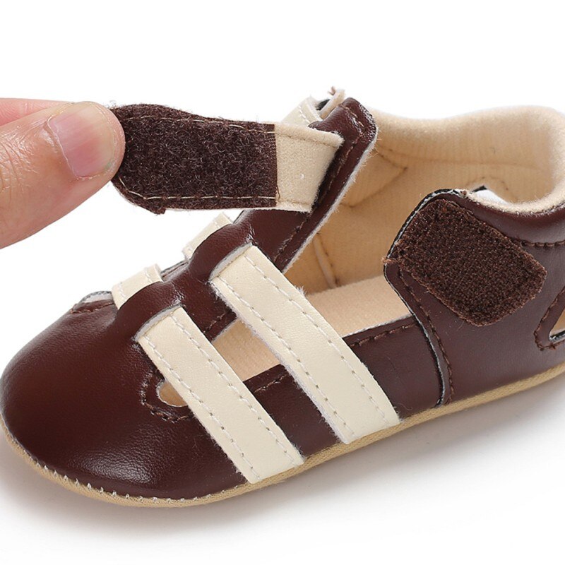 Summer Children's Shoes Kids PU Boys Baby Solid Breathable Buckle Hook Loop First Walker Walking Shoes